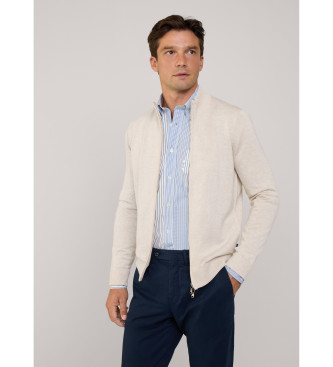 Faonnable Cardigan beige con chiusura con cerniera