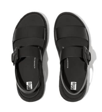 Fitflop F-mode Espadrille sandlias de couro com fivela preto