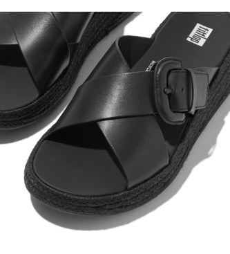 Fitflop Skórzane sandały F-mode Espadrille z klamrą, czarne
