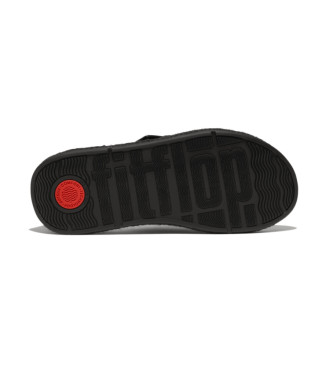 Fitflop Skórzane sandały F-mode Espadrille z klamrą, czarne