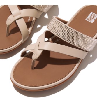 Fitflop Chinelos de couro bege Gracie Crystal