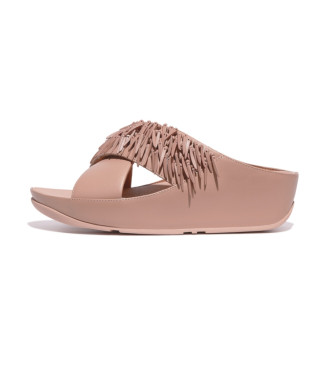 Fitflop Rumba Beaded Cross slides leather sandals pink