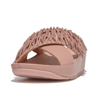 Fitflop Rumba Beaded Cross slides leather sandals pink