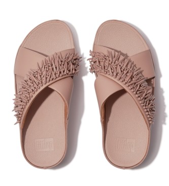 Fitflop Rumba Beaded Cross slides leather sandals pink