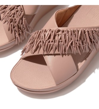 Fitflop Rumba Beaded Cross slides leather sandals pink