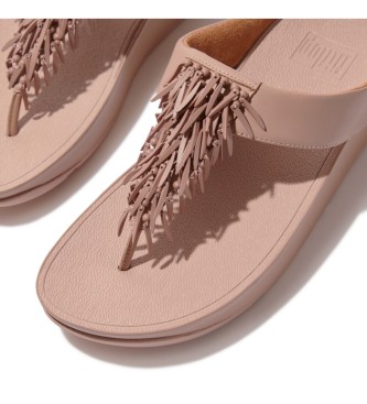 Fitflop Rumba Rožnati usnjeni sandali z biseri