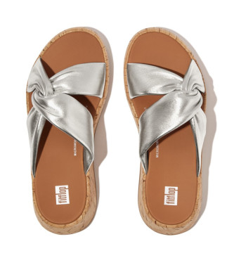 Fitflop Silver F-Mode Twist leather sandals