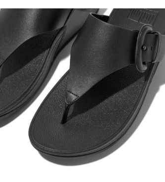 Fitflop Lulu Covered-Buckle Raw Leather Sandals preto