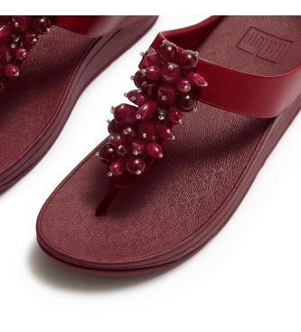 Fitflop Sandalias de Piel Fino Bead-Cluster Toe-Post burdeos