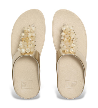 Fitflop Sandali Fino con dita separate e grappolo di perline, colore oro
