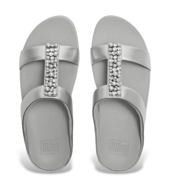 Fitflop Pearls-and-Crystal Fino Sandals H-Bar Slides silver