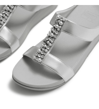 Fitflop Pearls-and-Crystal Fino Sandals H-Bar Slides silver