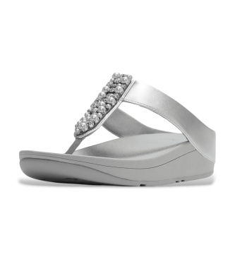 Fitflop Pearls-and-Crystal Toe-Post Fino Sandals silver