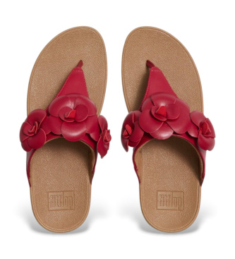 Fitflop Lulu Flower Toe-Post Leather Sandals red