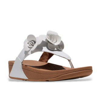 Fitflop Lulu Flower Toe-Post Leather Sandals white