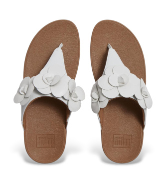 Fitflop Lulu Flower Toe-Post Leather Sandals white
