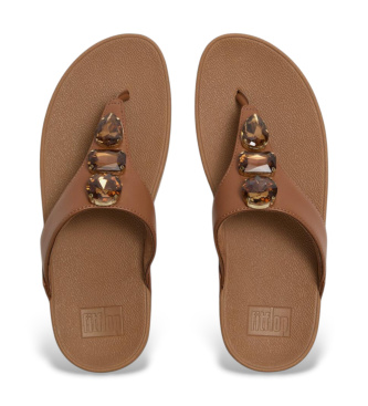 Fitflop Brown Lulu Ultra-Jewel Toe-Post Leather Sandals