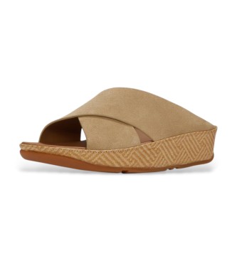 Fitflop Leather sandals Lulu Lux Graphic-Weave Cross Slides brown