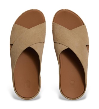 Fitflop Leather sandals Lulu Lux Graphic-Weave Cross Slides brown