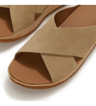 Fitflop Leather sandals Lulu Lux Graphic-Weave Cross Slides brown