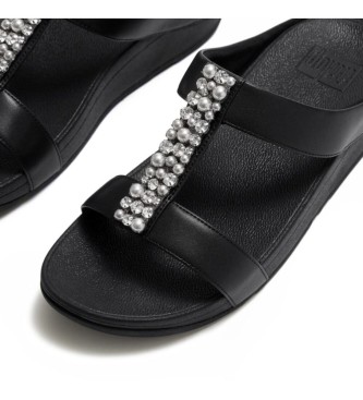 Fitflop Pearls-and-Crystal Fino Sandals H-Bar Slides black