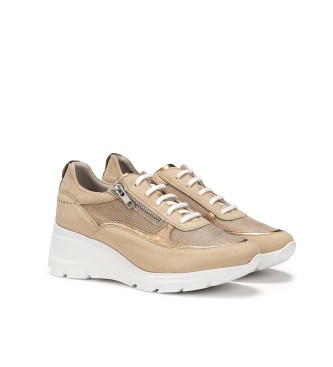 Fluchos Olas gold leather sneakers - Height cua 6cm
