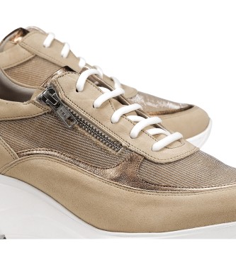 Fluchos Olas gold leather sneakers - Height cua 6cm