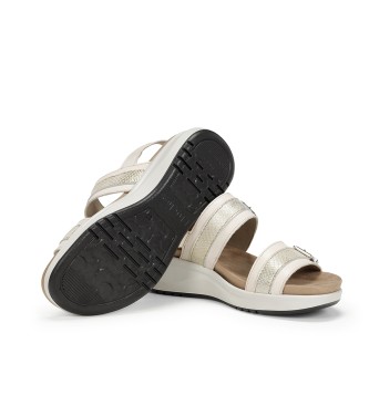 Fluchos Tibet beige leather sandals -Height 6cm wedge