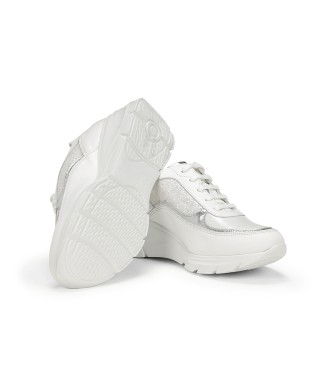 Fluchos Weie Olas Leder Sneakers -Hhe Keil 6cm