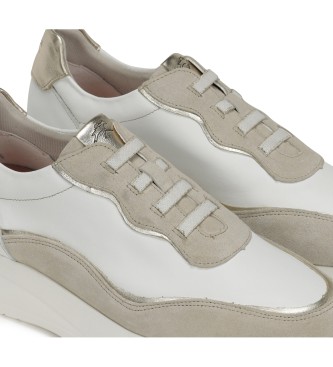 Fluchos Leather Sneakers Eira white, taupe -Height wedge 5cm