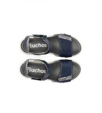 Fluchos Hellen F1708 navy leather sandals -Height 5cm wedge