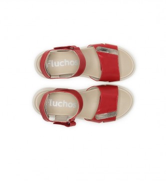 Fluchos Hellen rood lederen sandalen -Hoogte 5cm sleehak