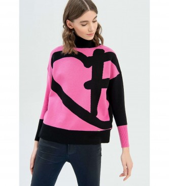 Fracomina Overfit Turtle sweater black, pink