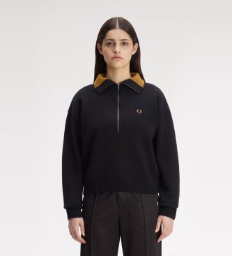 Fred Perry Schwarzer Pullover mit halbem Reißverschluss