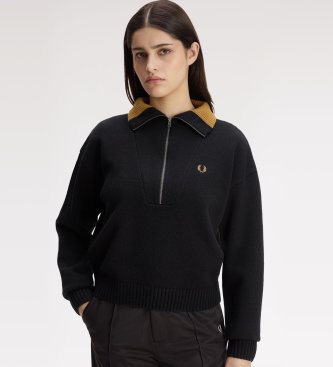 Fred Perry Schwarzer Pullover mit halbem Reißverschluss