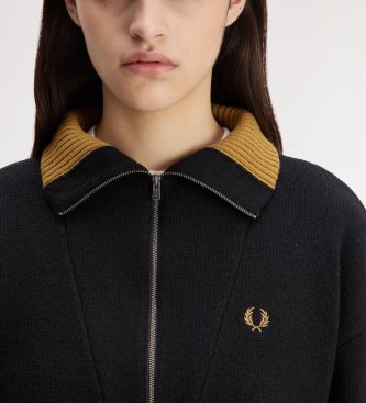 Fred Perry Schwarzer Pullover mit halbem Reißverschluss