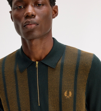 Fred Perry Polo de malha com painel texturizado verde escuro