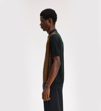 Fred Perry Polo de malha com painel texturizado verde escuro