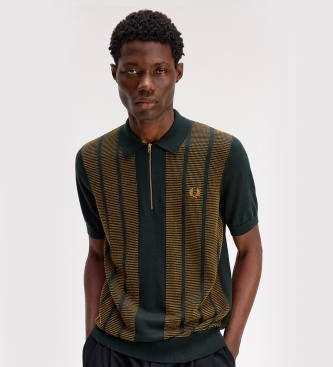 Fred Perry Polo de malha com painel texturizado verde escuro