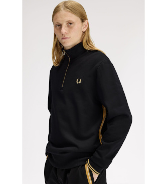 Fred Perry Sweatshirt avec bande sportive ray�e et demi-fermeture �clair noire