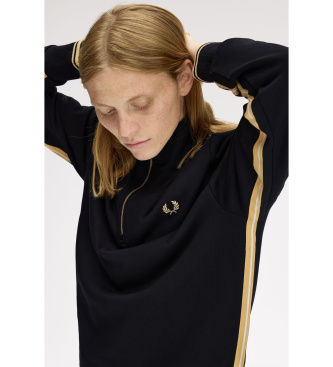 Fred Perry Sweatshirt avec bande sportive ray�e et demi-fermeture �clair noire