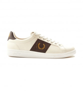 Fred Perry B721 Chinelos de couro bege texturizados