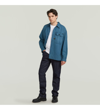 G-Star Camicia blu a maniche lunghe con pieghe squadrate