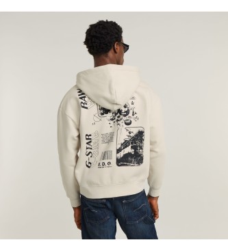 G-Star Sudadera Poster Back Graphic Loose blanco roto