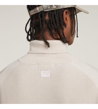 G-Star Detaljerad skldpaddsstickad beige pullover med dragkedja