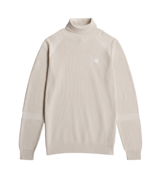 G-Star Maglione con cerniera beige lavorato a maglia tartaruga dettagliato