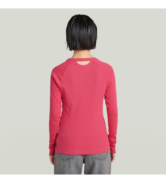 G-Star T-shirt de canelado fino com buraco de fechadura rosa