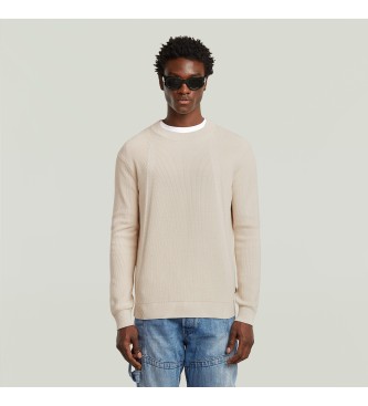 G-Star Geribde gebreide trui met beige structuur