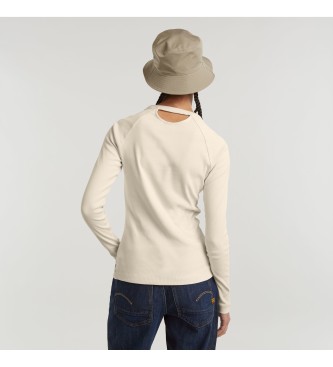 G-Star T-shirt beige a coste sottili con buco della serratura