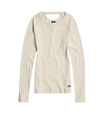 G-Star Schmales Rippen-T-Shirt mit Schlsselloch beige